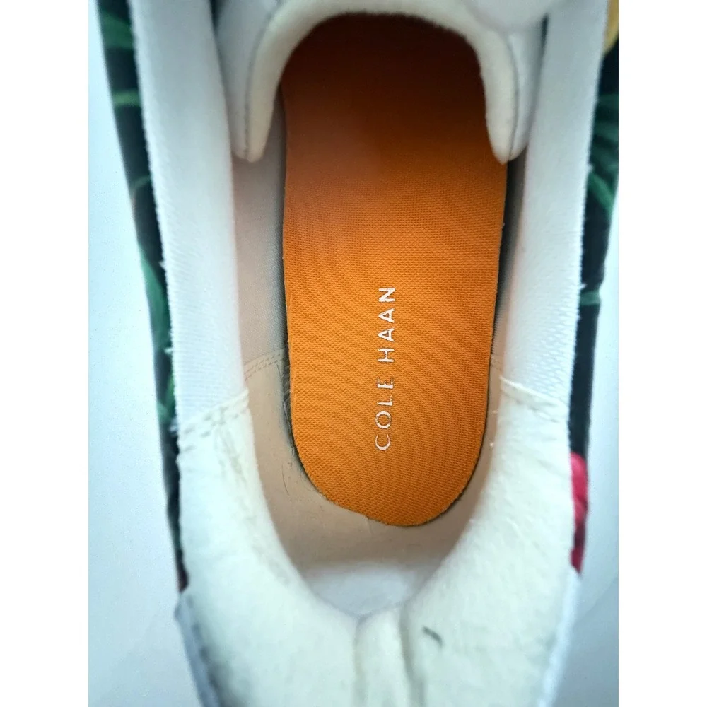 Cole Haan Grand Crosscourt White Leather Tropical Floral Sneakers Size 8B